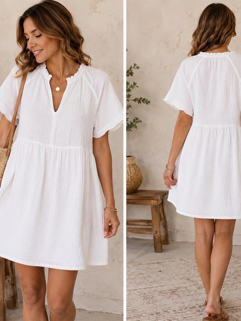 Old Navy White Gauze Tiered Babydoll Dress